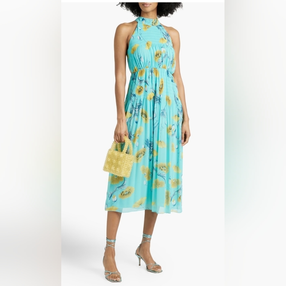 DIANE VON FURSTENBERG Lupin floral-print plissé-chiffon midi dress 0